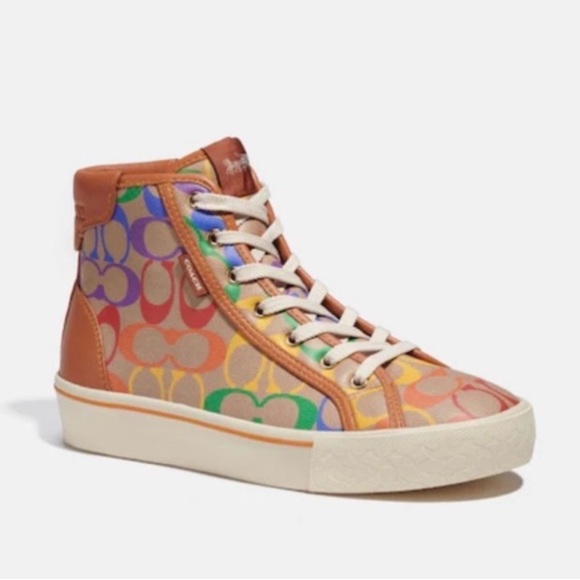 Coach citysole high top platform sneakers in rainbow signature - Picture 1 of 6